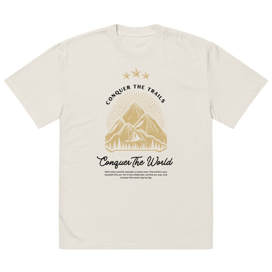 "Conquer The Trails, Conquer The World" Oversized faded T-shirt